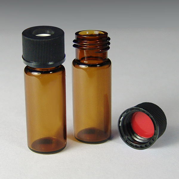 10mm, 12 x 32  2mL Amber Wide Mouth Screw Vials and Caps w/ Silicone/PTFE Liners