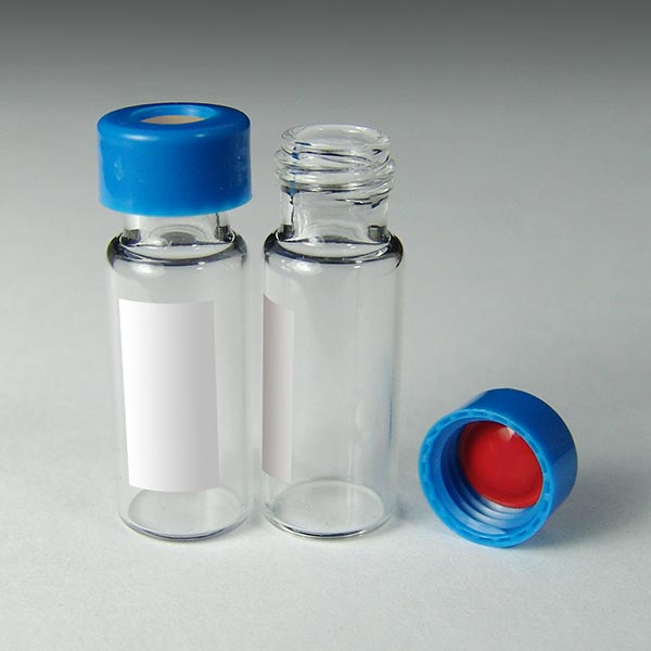 9mm, 2mL Clear Wide Mouth Twist Vials with Marking Spot and Blue Caps with Natural Rubber/PTFE Liners