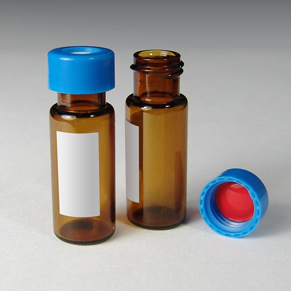 9mm, 2mL Clear Wide Mouth Twist Vials with Marking Spot and Blue Caps with Silicone/PTFE Liners