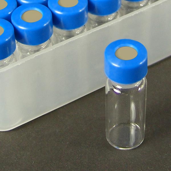 9mm, 2mL Clear Wide Mouth Twist Vials and Blue Caps with Natural Rubber/PTFE Liners