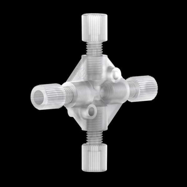 59634 Tefzel® Cross with .020" Thru-Hole for 1/16" OD Tubing