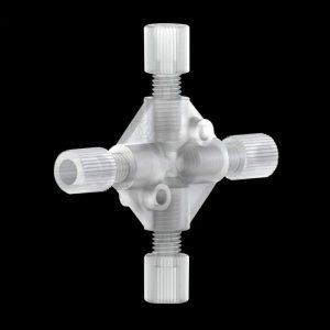 59635 Tefzel Cross with .050" Thru-Hole for 1/8" Tubing