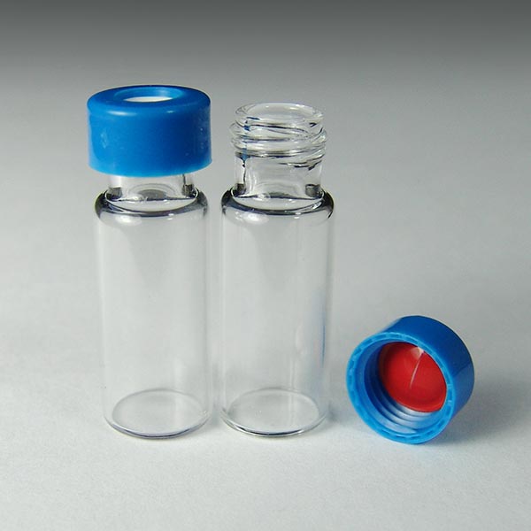 9mm, 2mL Clear Wide Mouth Twist Vials and Blue Caps with Pre-Slit PTFE/Silicone Liners