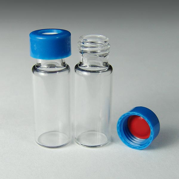 9mm, 2mL Clear Wide Mouth Twist Vials and Blue Caps with PTFE/Silicone Liners