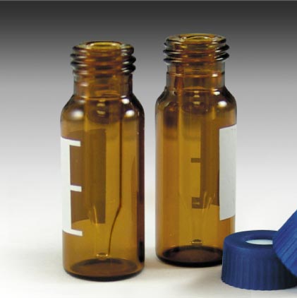 9mm, 2mL Amber Screw Vials w/ 300µL Fused Insert and Cap w/ PTFE/Silicone  Liners