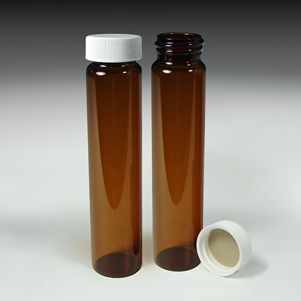 60mL Amber Screw Vials with Solid PTFE Lined Screw Caps (144 )