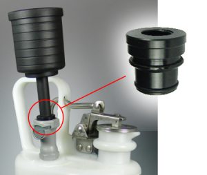 CJX02 Canary-Safe Short Adapter for JustRite® Waste Container, connects Charcoal Filter to Gray PEEK® Fitting