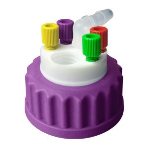 Canary-Safe Waste Cap, GL45, 4 Standard Ports, 1 Port for Barbed Adapter