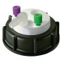 Canary-Safe Waste Cap, S60, with 2 Standard Tubing Ports & 1 Port for Barbed Adapter