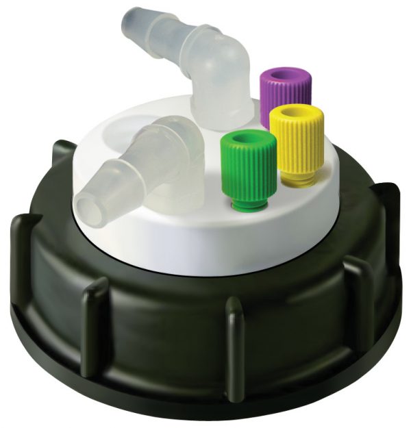 CW60302 Canary-Safe Waste Cap, S60/61, with 3 Standard OD Tubing Ports, 2 Ports for Barbed Adapters