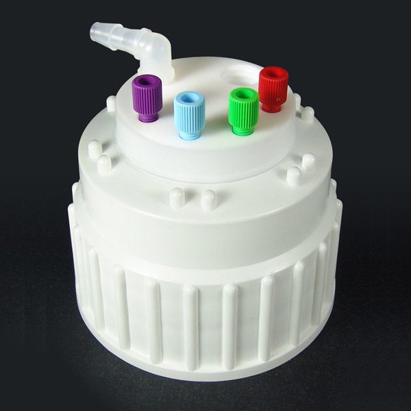 CW83418 Canary-Safe Safety Waste Cap B83 for Nalgene Bottles with 4 Standard Tubing Ports & 1 Port for Barbed Adapter