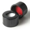 53127-CASE 13mm Pre-Assembled Black PP Screw Caps with 0.75" Red Silicone/PTFE Liners