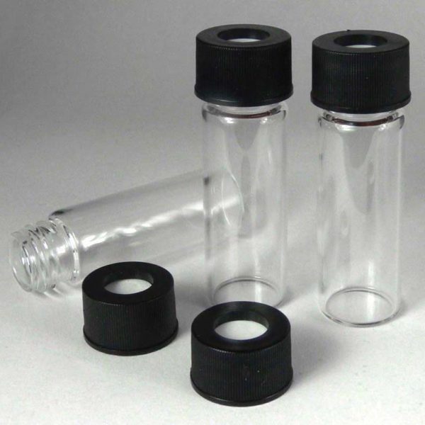 53731-CASE 13mm, 4mL Clear Screw Vials and Black PP Caps with 0.75" Silicone/PTFE Liners