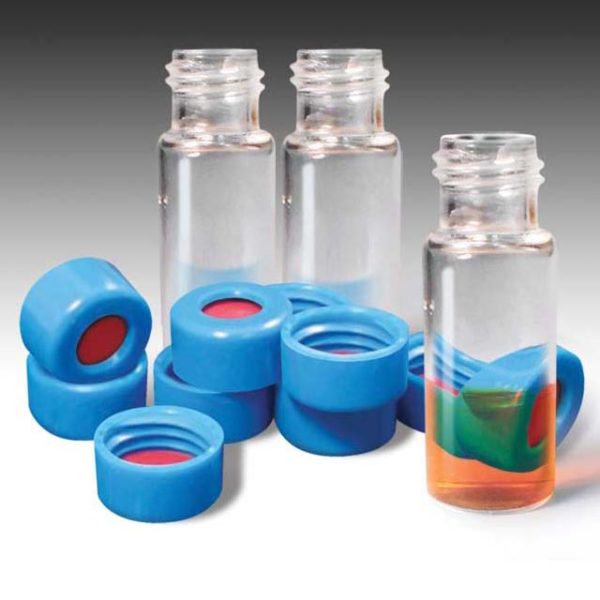 88535-CASE 9mm, 2mL Clear Wide Mouth Twist Vials and Blue Caps with PTFE/Silicone Liners