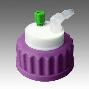 Canary-Safe Waste Cap GL45, 1 Standard Tubing Port, and 1 Port for Barbed Adapter (no exhaust filter port)