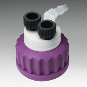Canary-Safe Waste Cap GL45, 2 Ports for 1/4" Tubing, 1 Port for Barbed Adapter (No Exhaust Filter Port)