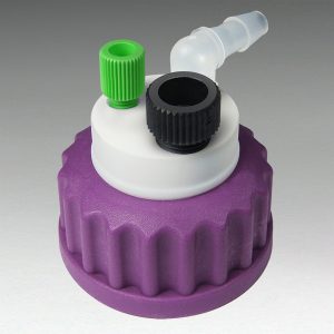 Canary-Safe Waste Cap GL45, 1 Port for 1/4" Tubing, 1 Port for 1/8" Tubing, 1 Port for Barbed Adapter (No Exhaust Filter Port)
