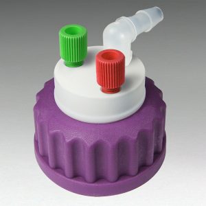 Canary-Safe Waste Cap GL45, 2 Ports for 1/8" Tubing, 1 Port for Barbed Adapter (No Exhaust Filter Port)