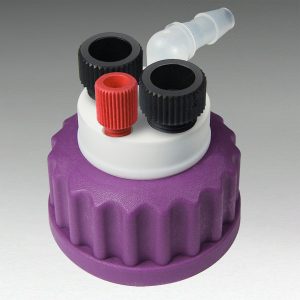 Canary-Safe Waste Cap GL45, 2 Ports for 1/4" Tubing, 1 Port for 1/8" Tubing, 1 Port for Barbed Adapter (No Exhaust Filter Port)