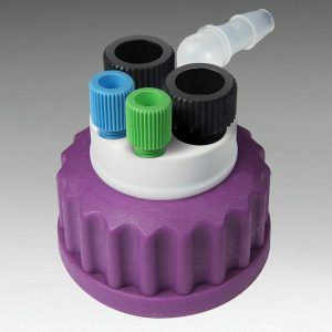 Canary-Safe Waste Cap GL45, 2 Ports for 1/4" Tubing, 2 Ports for 1/8" Tubing, 1 Port for Barbed Adapter (No Exhaust Filter Port)