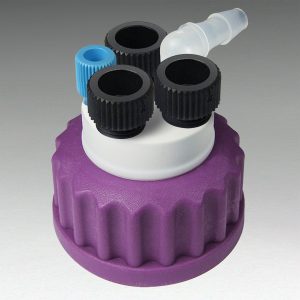 Canary-Safe Waste Cap GL45, 3 Ports for 1/4" Tubing, 1 Port for 1/8" Tubing, 1 Port for Barbed Adapter (No Exhaust Filter Port)