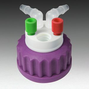 Canary-Safe Waste Cap GL45, 2 Standard Tubing Ports, 2 Ports for Barbed Adapters