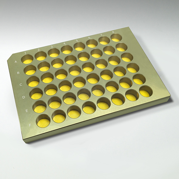 48 well (12mm dia., 13mm pitch), SLAS, 9mm thick gold-anodized aluminum, 1mL volume plate with 0.3mil Kapton