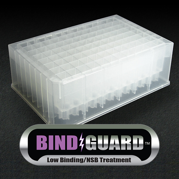 BindGuard™ Treated 2mL PP TrueTaper® 96 Well Square Top, 100μL Tapered Bottom Collection Plate